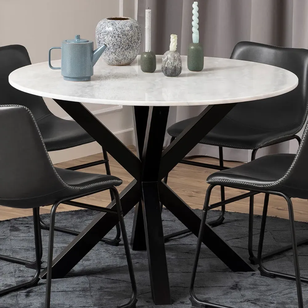 Florence Heaven Round 4 Seater Dining Table - White, Marble image
