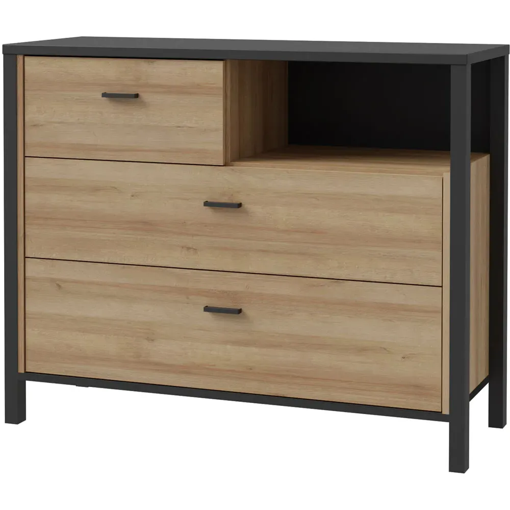 Florence High Rock 3 Drawer Chest of Drawers - Black, Oak