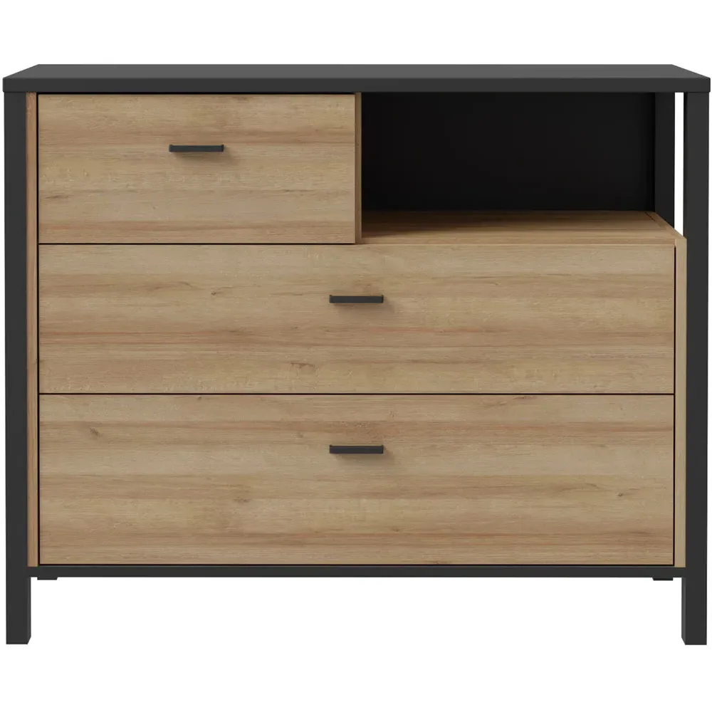 Florence High Rock 3 Drawer Chest of Drawers - Black, Oak