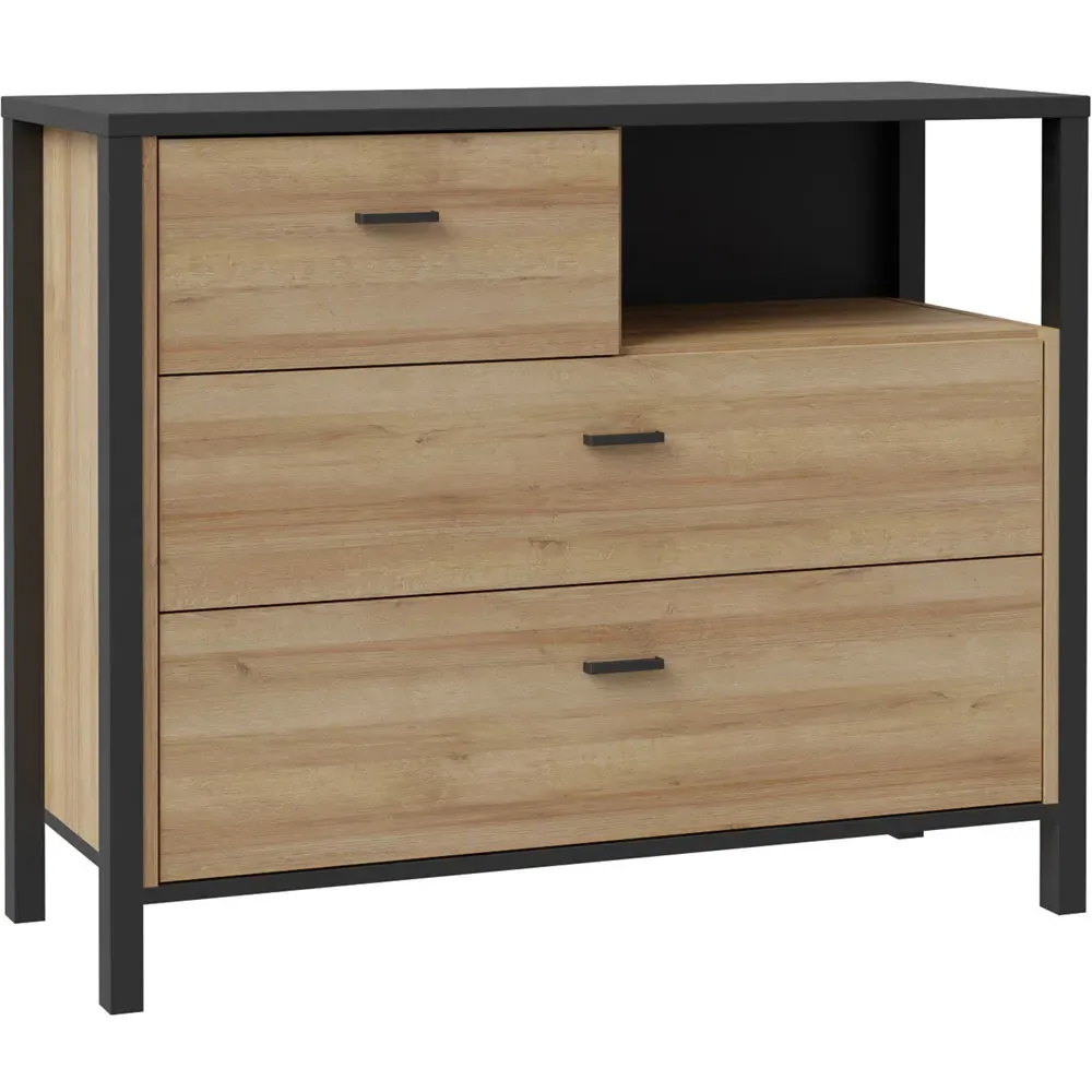 Florence High Rock 3 Drawer Chest of Drawers - Black, Oak
