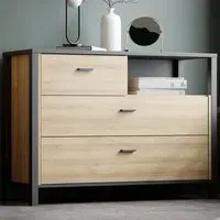 Florence High Rock 3 Drawer Chest of Drawers - Black, Oak