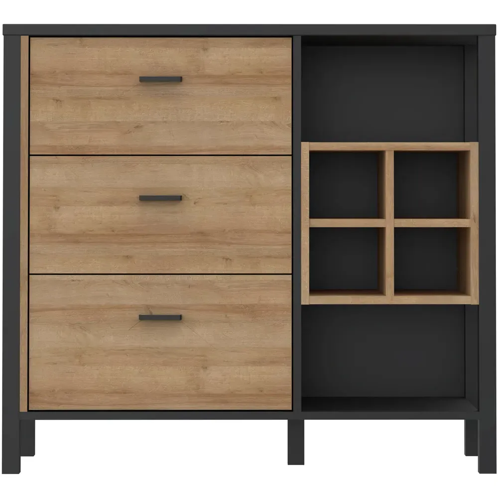 Florence High Rock 3 Drawer Sideboard with Wine Holders - Black, Oak