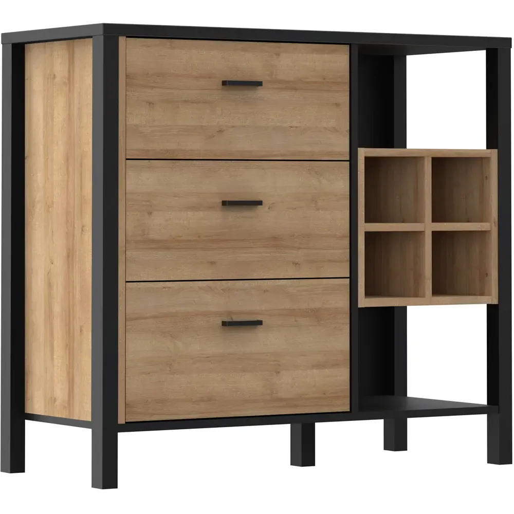 Florence High Rock 3 Drawer Sideboard with Wine Holders - Black, Oak