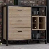 Florence High Rock 3 Drawer Sideboard with Wine Holders - Black, Oak