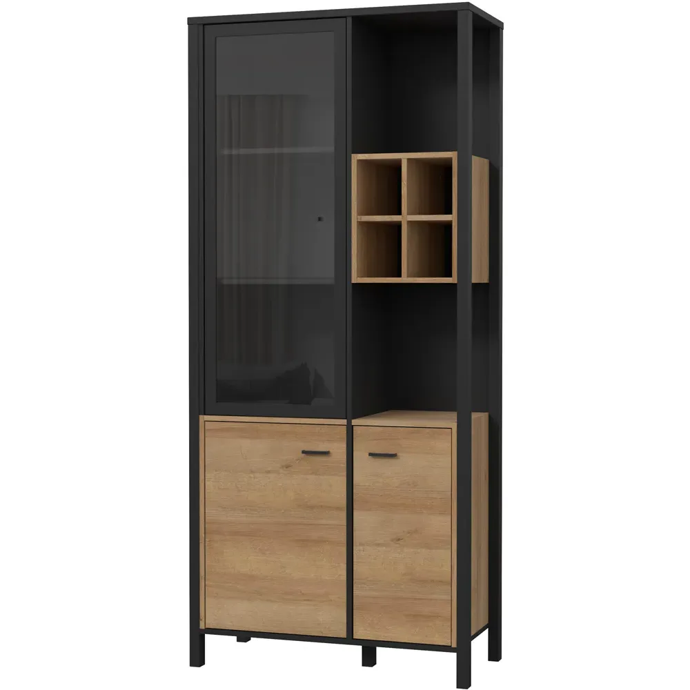 Florence High Rock 4 Door Display Cabinet - Black, Oak