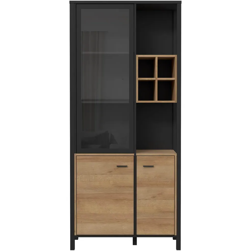 Florence High Rock 4 Door Display Cabinet - Black, Oak