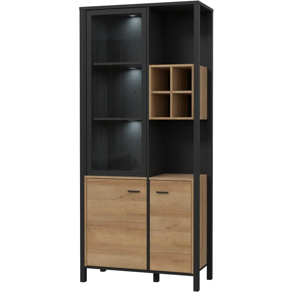 Florence High Rock 4 Door Display Cabinet - Black, Oak