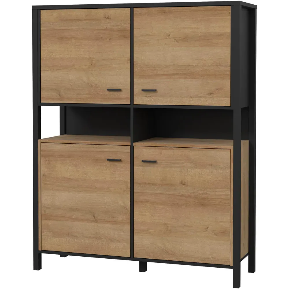 Florence High Rock 4 Door Storage Cabinet - Black, Oak