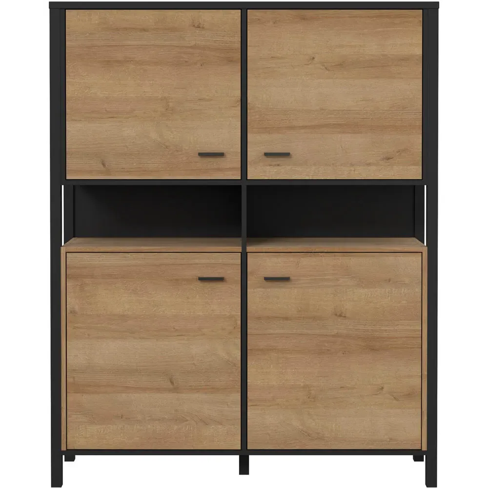 Florence High Rock 4 Door Storage Cabinet - Black, Oak