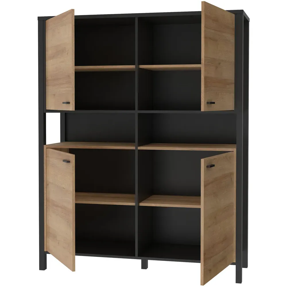 Florence High Rock 4 Door Storage Cabinet - Black, Oak