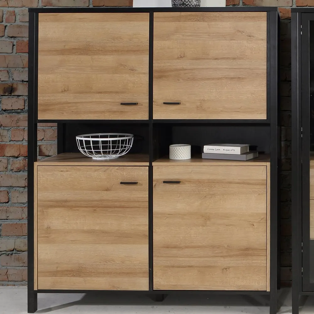 Florence High Rock 4 Door Storage Cabinet - Black, Oak image