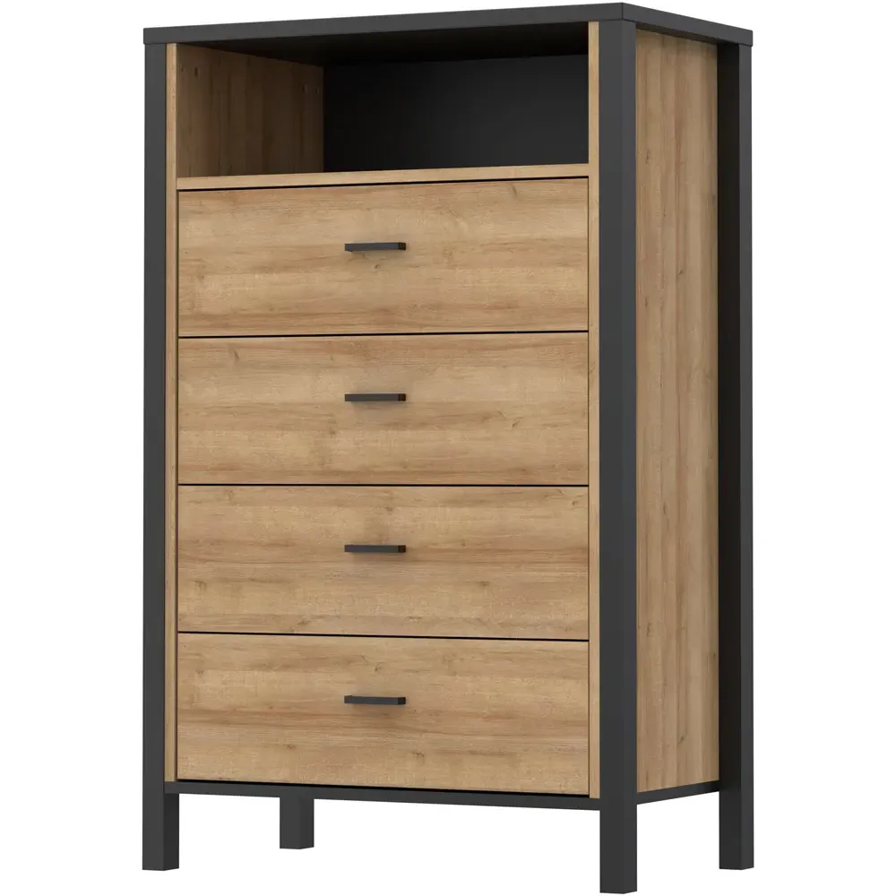 Florence High Rock 4 Drawer Chest of Drawers - Black, Oak