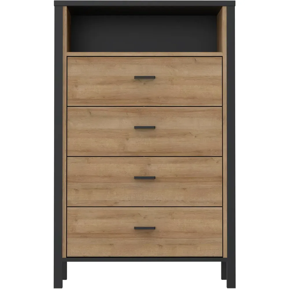 Florence High Rock 4 Drawer Chest of Drawers - Black, Oak