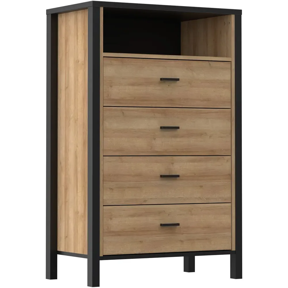 Florence High Rock 4 Drawer Chest of Drawers - Black, Oak