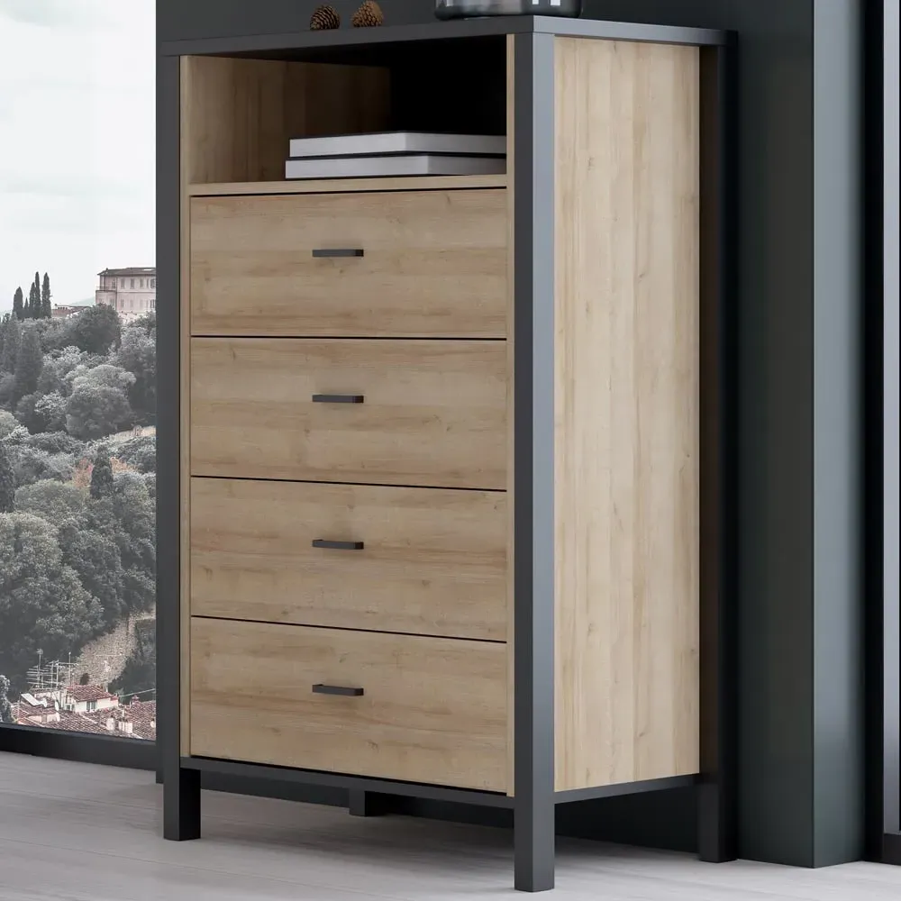 Florence High Rock 4 Drawer Chest of Drawers - Black, Oak