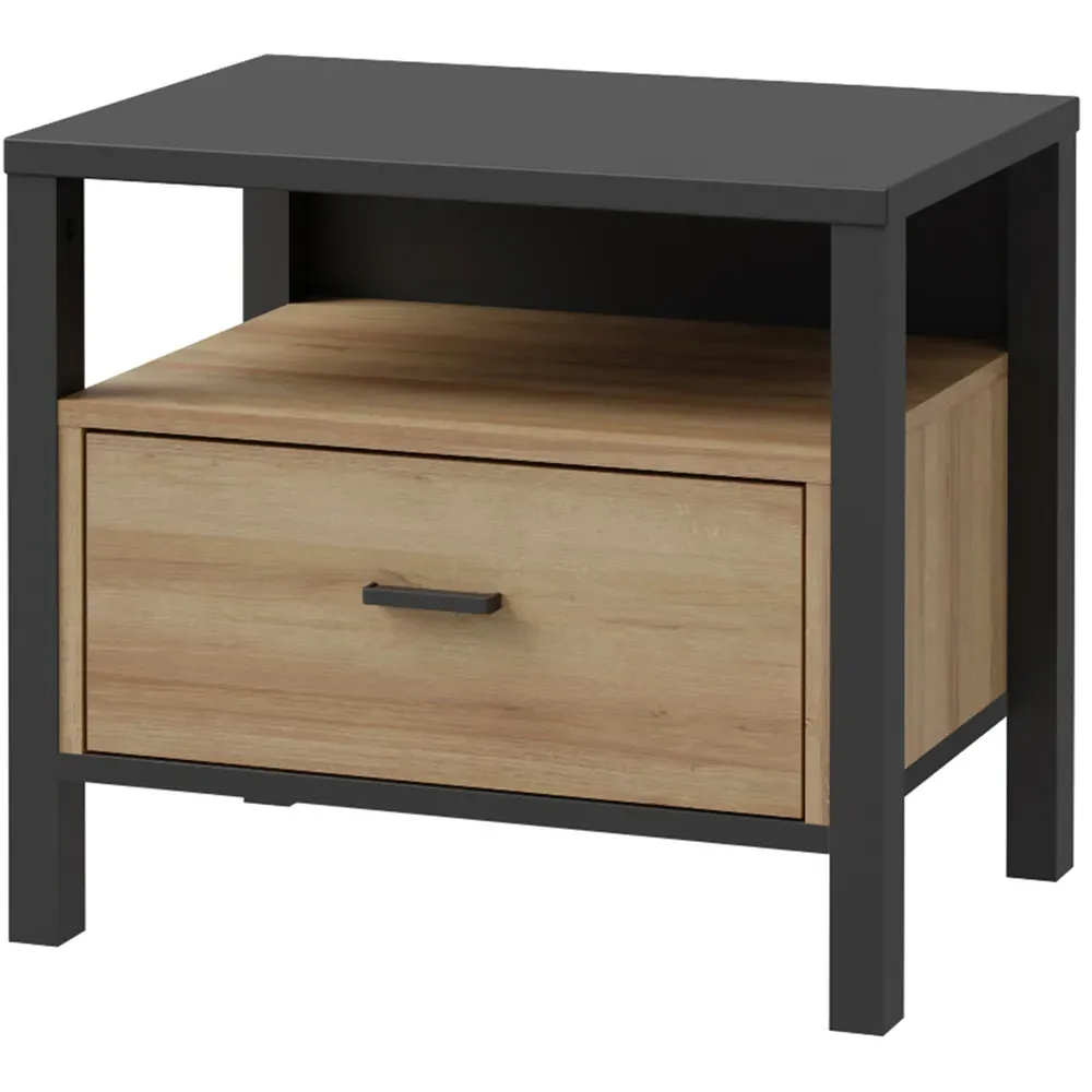 Florence High Rock Bedside Table with Storage - Black, Oak