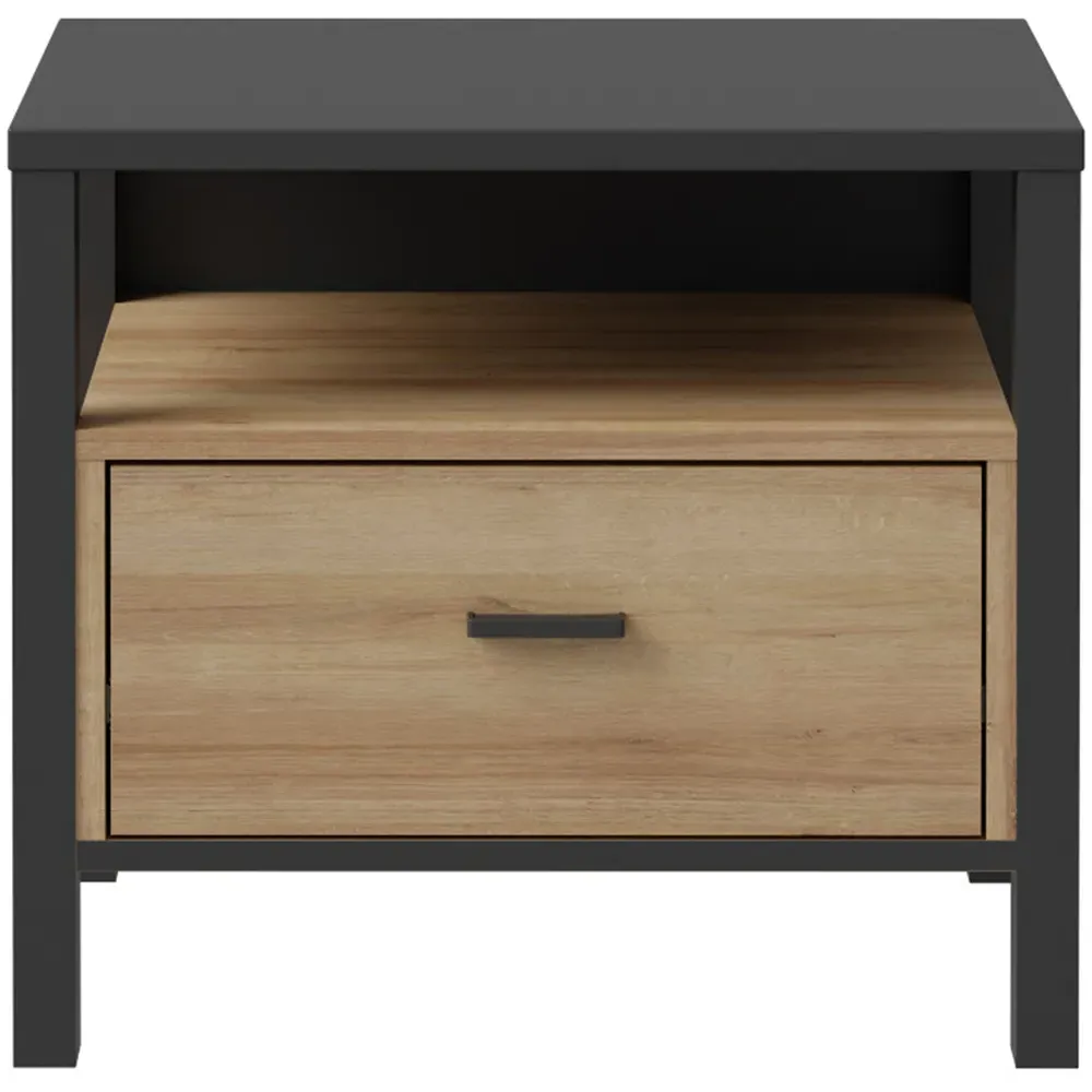 Florence High Rock Bedside Table with Storage - Black, Oak