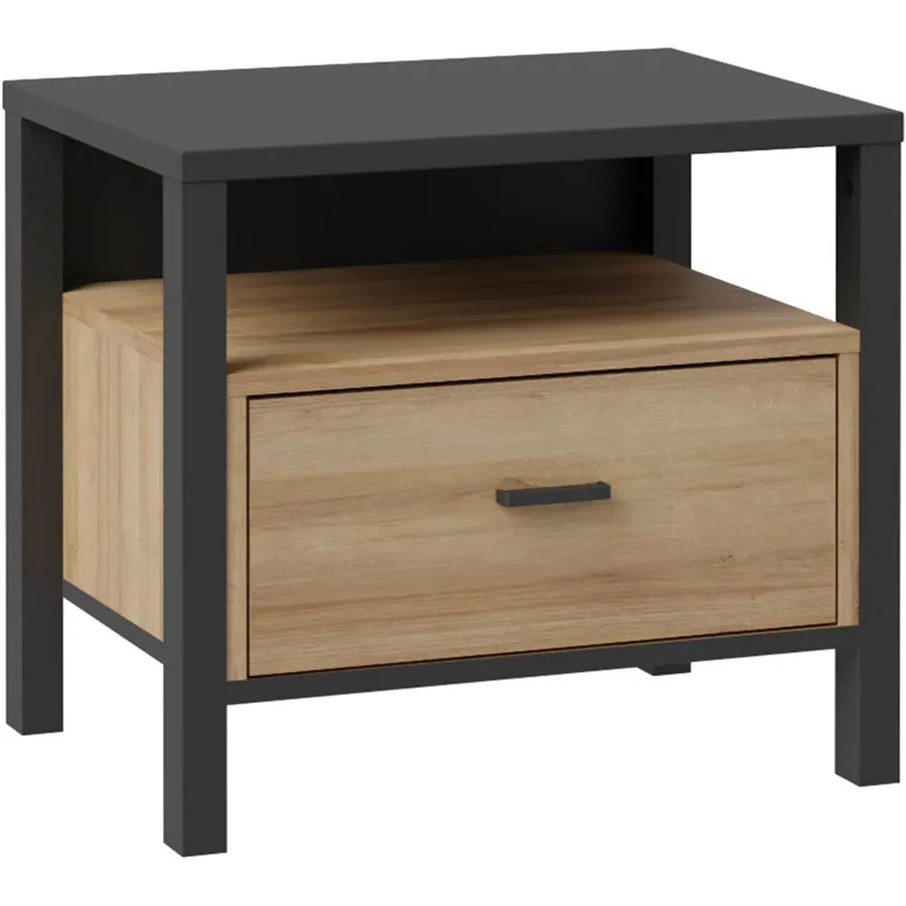 Florence High Rock Bedside Table with Storage - Black, Oak