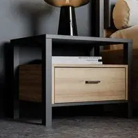 Florence High Rock Bedside Table with Storage - Black, Oak