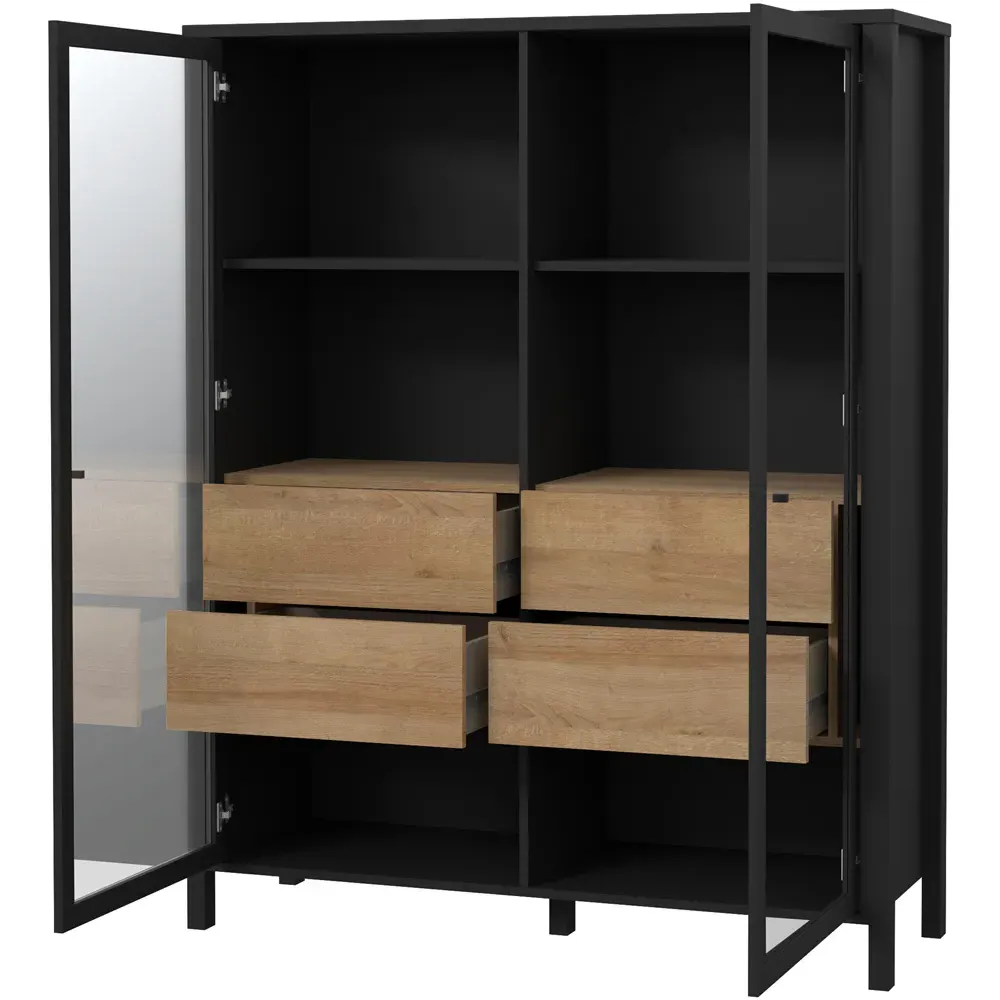 Florence High Rock Extra Wide Display Cabinet - Black, Oak