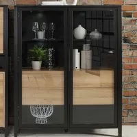 Florence High Rock Extra Wide Display Cabinet - Black, Oak