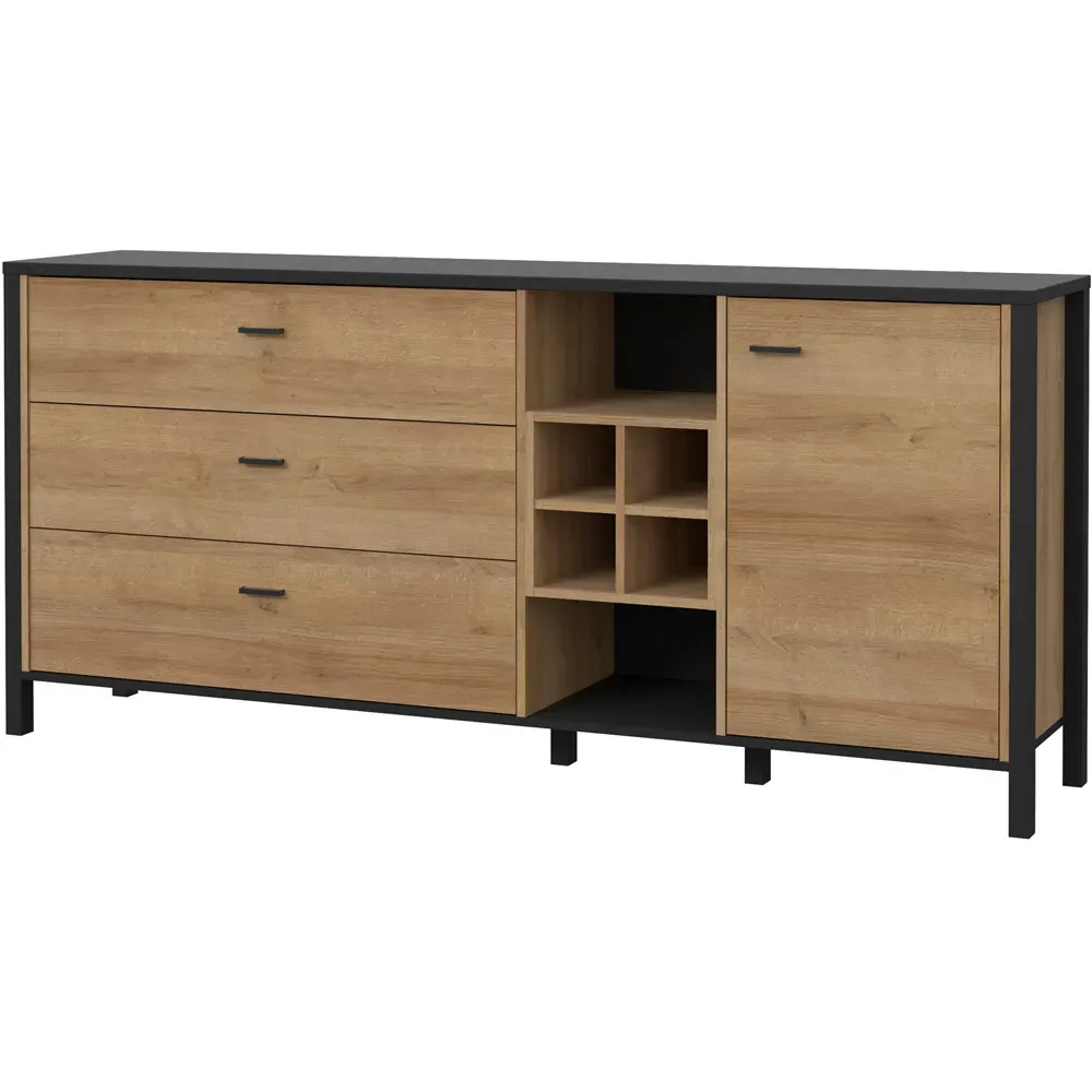 Florence High Rock Single Door 3 Drawer Large Sideboard - Black, Oak