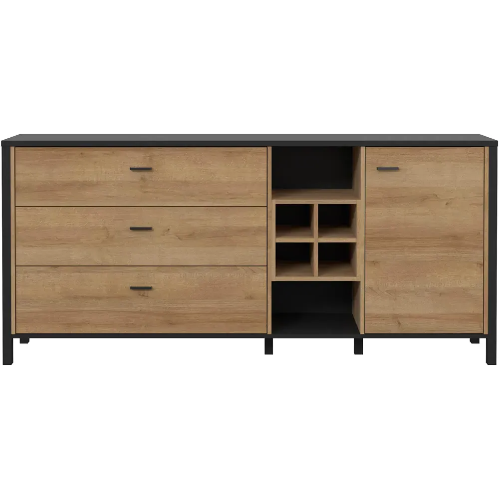 Florence High Rock Single Door 3 Drawer Large Sideboard - Black, Oak