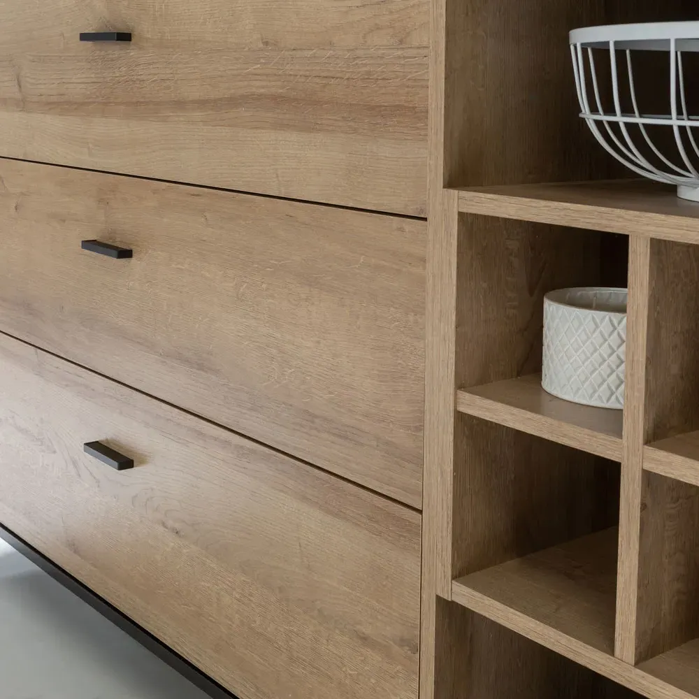 Florence High Rock Single Door 3 Drawer Large Sideboard - Black, Oak