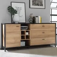 Florence High Rock Single Door 3 Drawer Large Sideboard - Black, Oak