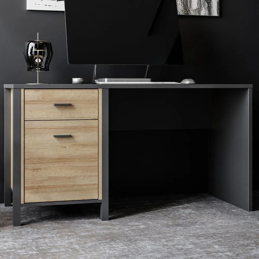 Florence High Rock Single Door Desk - Black, Oak