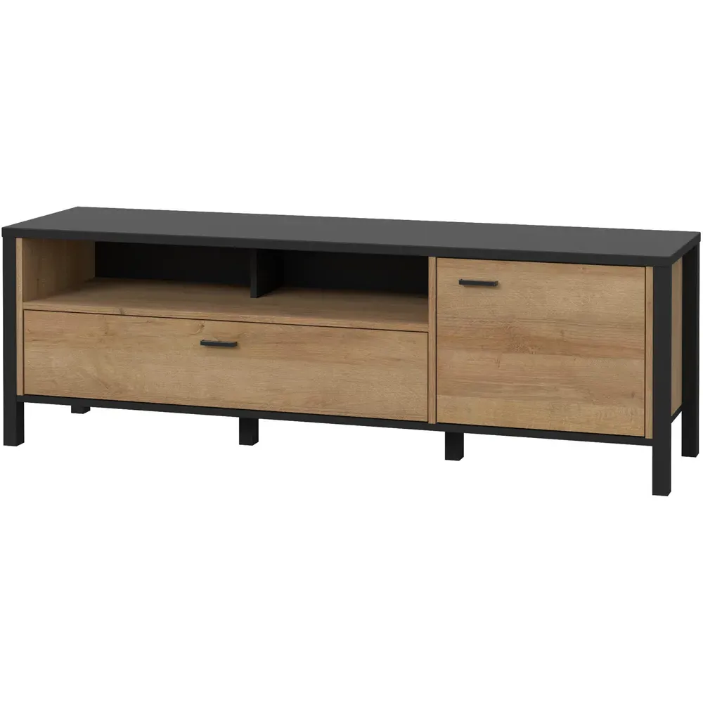 Florence High Rock Single Door TV Unit with Storage - Black, Oak
