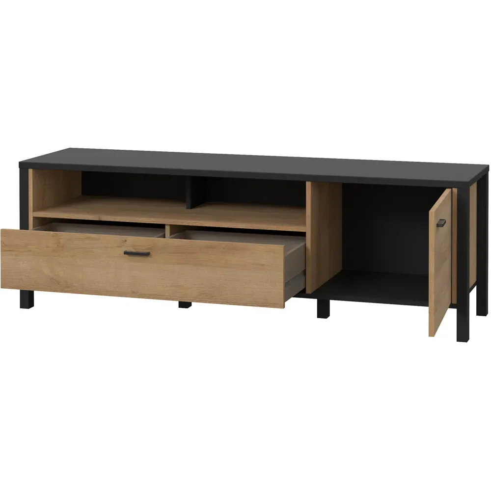 Florence High Rock Single Door TV Unit with Storage - Black, Oak