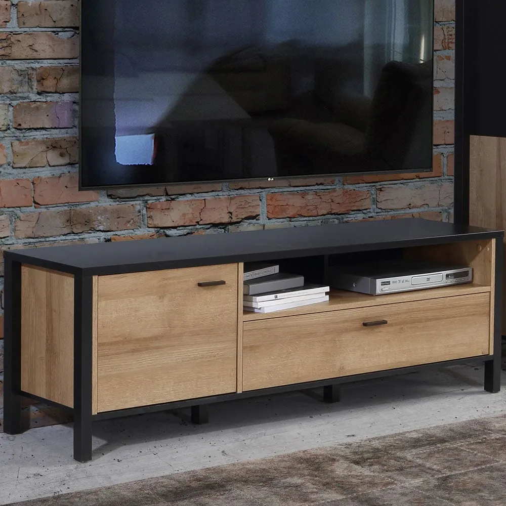 Florence High Rock Single Door TV Unit with Storage - Black, Oak