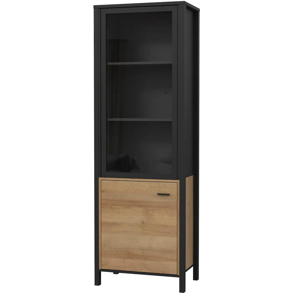 Florence High Rock Single Door Wide Display Cabinet - Black, Oak