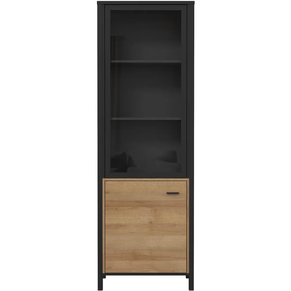 Florence High Rock Single Door Wide Display Cabinet - Black, Oak