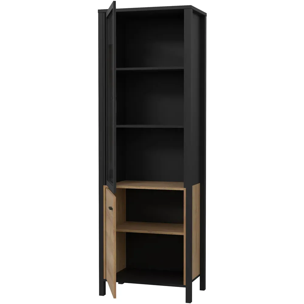 Florence High Rock Single Door Wide Display Cabinet - Black, Oak