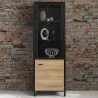 Florence High Rock Single Door Wide Display Cabinet - Black, Oak