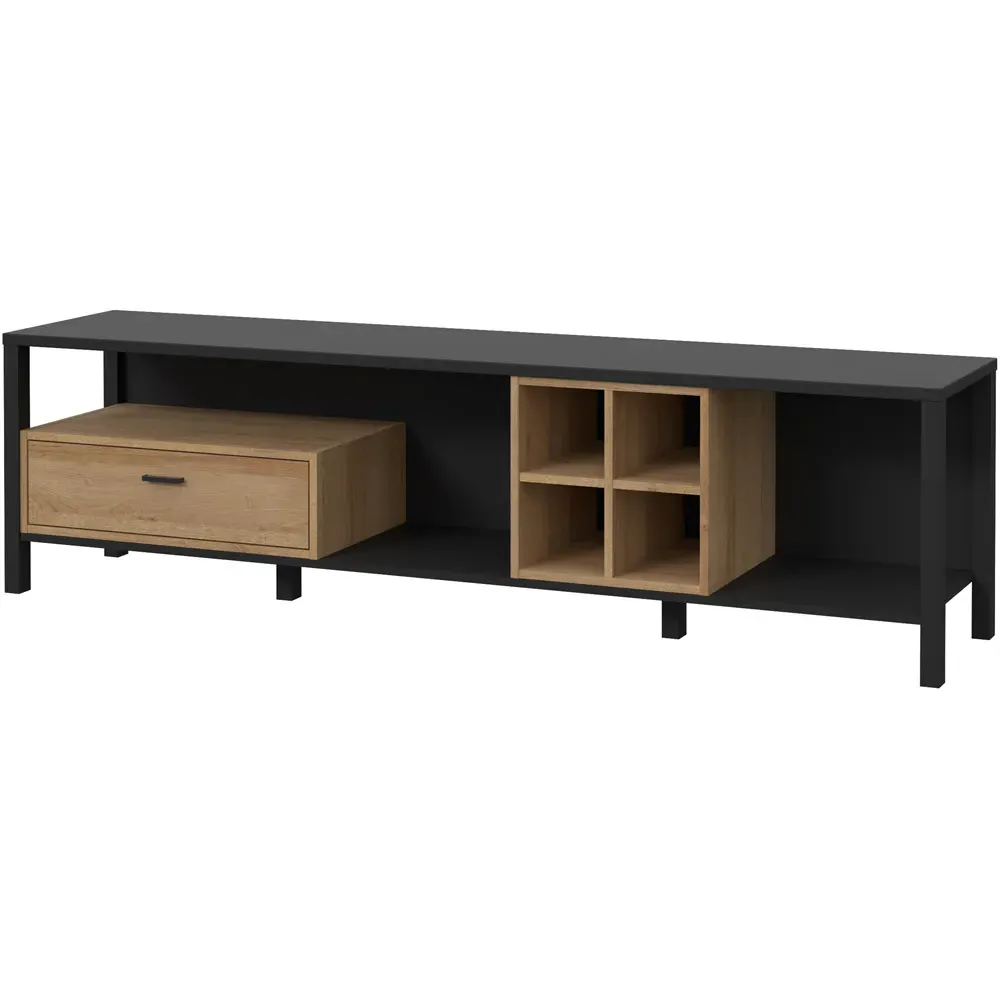 Florence High Rock Wide TV Unit with Storage - Black, Oak
