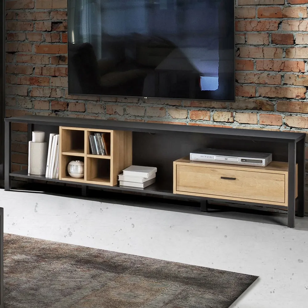 Florence High Rock Wide TV Unit with Storage - Black, Oak