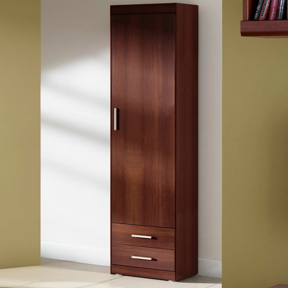Florence Imperial Single Door 2 Drawer Narrow Cabinet - Dark Mahogany