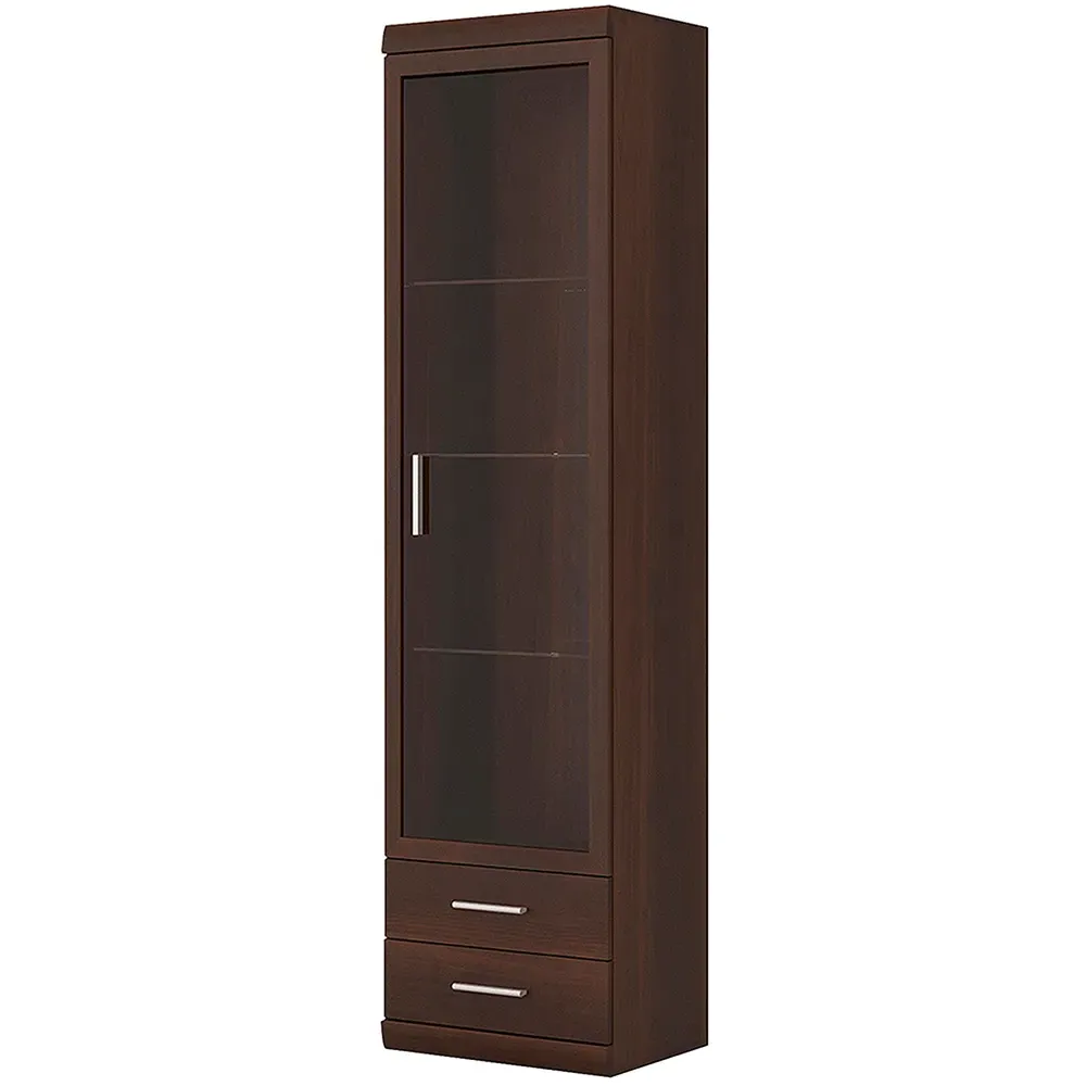 Florence Imperial Single Door 2 Drawer Narrow Glazed Cabinet - Dark Mahogany
