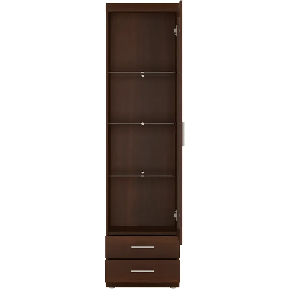 Florence Imperial Single Door 2 Drawer Narrow Glazed Cabinet - Dark Mahogany