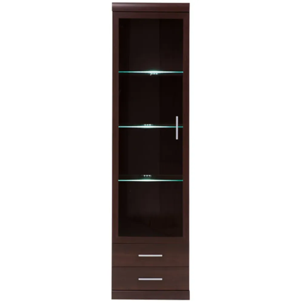 Florence Imperial Single Door 2 Drawer Narrow Glazed Cabinet - Dark Mahogany
