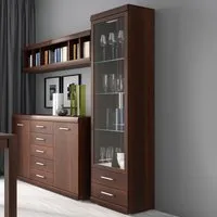 Florence Imperial Single Door 2 Drawer Narrow Glazed Cabinet - Dark Mahogany