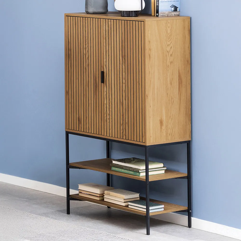 Florence Jaipur 2 Door Storage Cabinet - Wild Oak, Black image