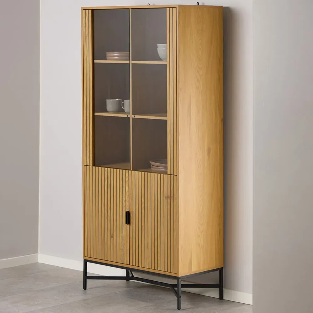 Florence Jaipur 4 Door Display Cabinet - Oak