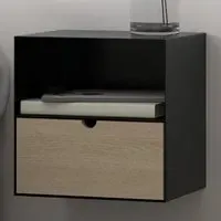 Florence Joliet Wall Mounted Bedside Table - Black, Bamboo