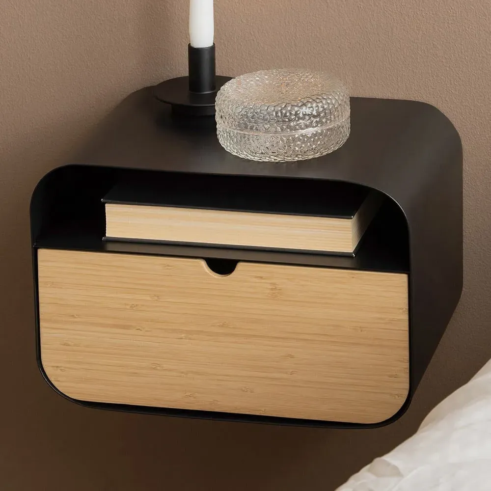 Florence Joliet Wall Mounted Bedside Table - Black, Bamboo