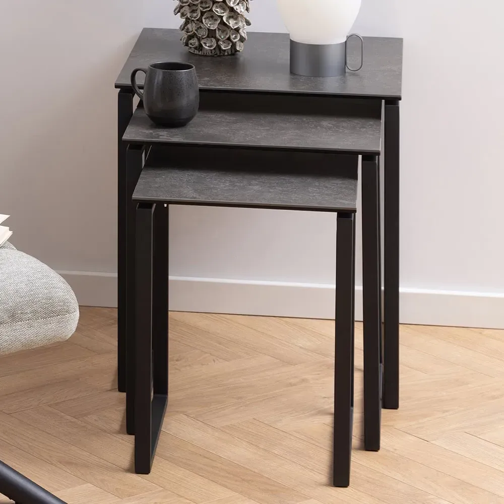 Florence Katrine Ceramic Nest of Tables Set of 3 - Black