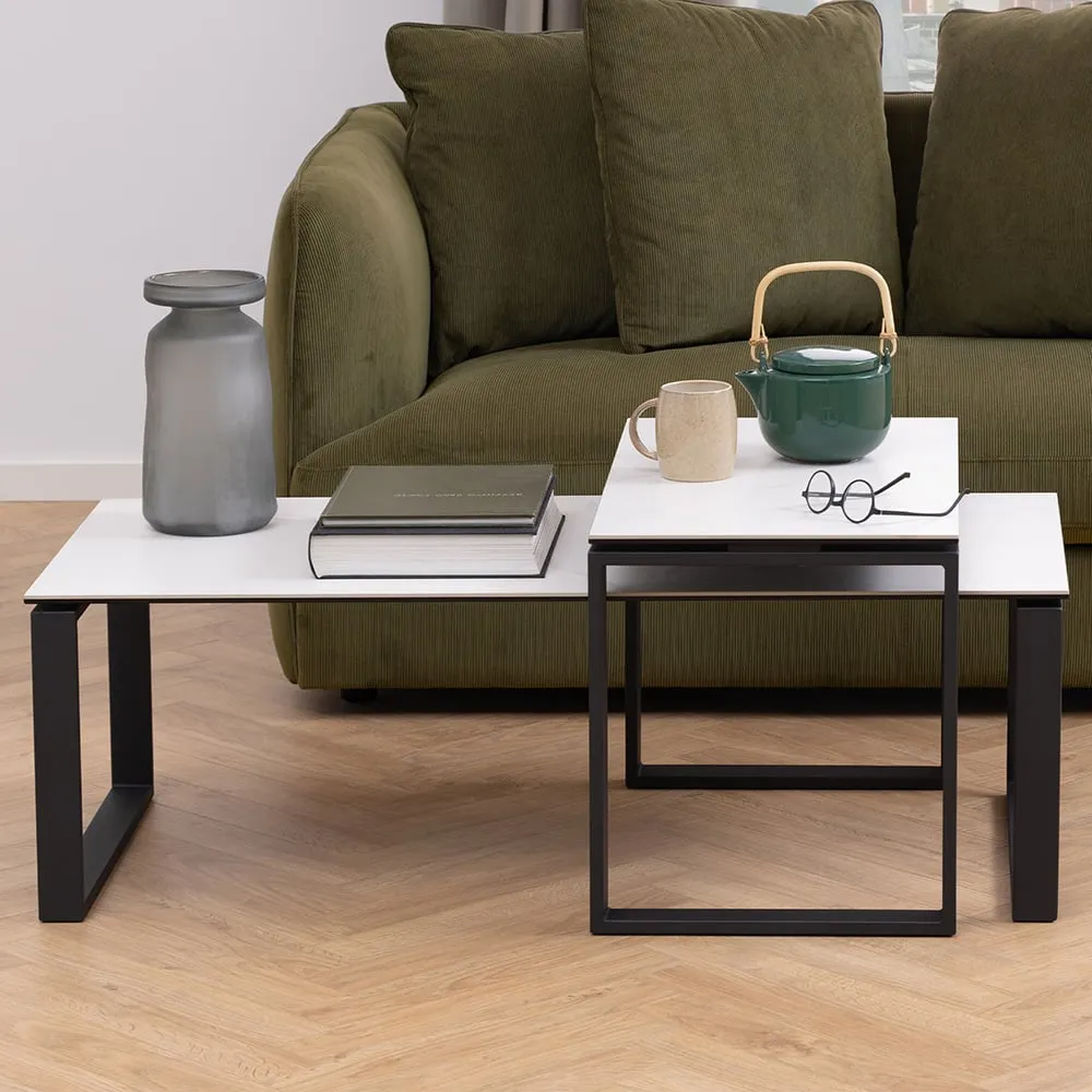 Florence Katrine Coffee Table Set of 2 - White, Ceramic